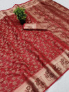 Red color soft cotton saree with zari weaving work