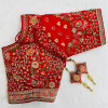 Red color embroidery and real jarakan daimond work blouse