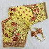 Lemon yellow color embroidery and real jarakan daimond work blouse