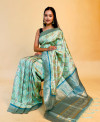 Sea green color banarasi silk saree with patola weaving work