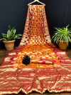 Orange and red color art silk saree with  zari weaving work