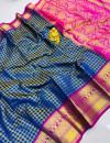 Navy blue and color kanchipuram silk saree with zari weaving work