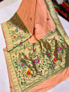 Peach color paithani silk saree with golden zari weaving work
