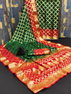 Dark green and red color soft art silk saree with zari weaving work