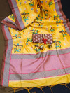 Yellow color tussar silk saree with digital printed work