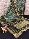 Gray and black color art silk saree with zari weaving work