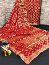 Red color art silk saree with zari weaving work