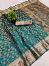 Rama green color Soft cotton saree with zari weaving work