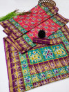 Gajari and magenta color soft cotton saree with patola printed work