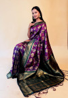 Purple color banarasi silk saree with patola weaving work