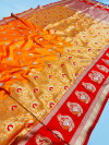 Orange color  kanchipuram silk saree with zari weaving work