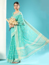 Sea green color chanderi cotton saree with zari weaving work