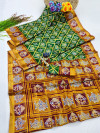 Dark green color soft cotton saree with patola printed work