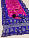 Pink and blue color hand bandhej silk saree with zari weaving work