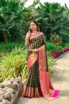 Black color kanchipuram silk saree with zari woven work