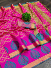 Rani pink color cotton silk saree with zari woven work