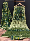 Dark green color bandhej silk saree with zari weaving work