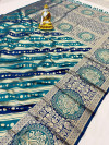 Firoji and navy blue color kanchipuram silk saree with zari weaving work
