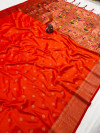 Orange color paithani silk saree with copper zari weaving work