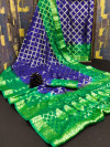 Purple and sea green color soft art silk saree with zari weaving work