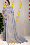Sky blue color soft fancy silk saree with golden zari weaving work