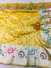 Light yellow color kanchipuram silk saree with zari weaving work