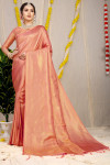 Peach color soft fancy silk saree with golden zari weaving work