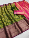Mahendi green color kanchipuram  silk saree with zari weaving work