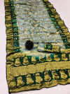 Gray and dark green color hand bandhej silk saree with zari weaving work