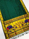 Dark green color paithani silk saree with golden zari weaving work