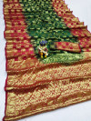 Green and red color art silk saree with zari weaving work