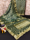 Gray and green color art silk saree with zari weaving work
