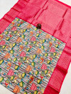 Gray and pink color fancy silk saree with digital printed work