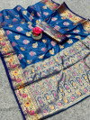 Blue color soft banarasi silk saree with zari weaving work