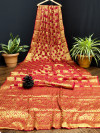 Red color art silk saree with zari weaving work