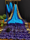 Multi color soft bandhani silk saree with khadi printed work