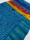 Firoji color cotton silk saree with bandhej printed work