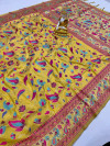 Light yellow color paithani silk saree with golden zari weaving work