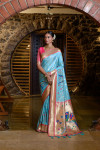 Sky blue color paithani silk saree with zari weaving work