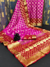 Rani pink and red color soft art silk saree with zari weaving work