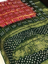 Maroon and green color pure hand bandhej silk saree with zari weaving work