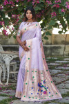 Lavender color soft paithani silk saree with zari weaving work