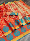 Orange color cotton silk saree with zari woven work