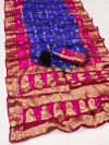 Blue and pink color hand bandhej silk saree with zari weaving work