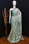 Sky blue color soft georgette saree with zari weaving work