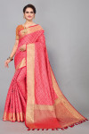 Peach color patola silk saree with golden zari woven work