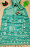 Rama green color soft handloom silk saree with woven design
