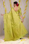 Parrot green color soft fancy silk saree with golden zari weaving work