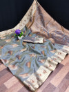 Gray color organza silk saree with zari weaving work