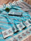 Sky blue color soft cotton silk saree with zari weaving work